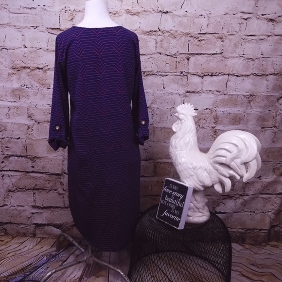 Everly UO Navy Blue Red Shift Dress Nautical Gold Buttons Chevron Preppy Work S - Picture 3 of 8